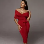 Womens Dress Set Sexy Tie Front Top High Waisted Pleated Skirt Fashionable Outfit for Parties or