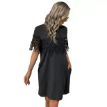 Loose Black Lace T Shirt Dress Summer Style Short Sleeve Casual Fit Perfect for Everyday Wear Wh