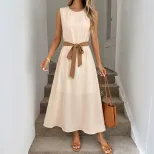 Sleeveless A Line Dress with Beaded Round Neckline in Apricot for Elegant Occasions in Multiple Sizes