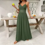 Lace Backless Dress Solid Color Sleeveless Ethnic Style Perfect for Vacation or Summer Events Wh