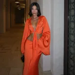 Fashionable Womens Long Sleeve V Neck Maxi Dress with Tie Detail Elegant Low Waist Design Perfec