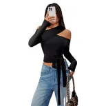 Womens Street Style Long Sleeve T Shirt Irregular Design Trendy Look Spring Summer Fashion Whole