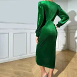 Elegant Deep V Neck Bodycon Long Dress Slimming Fit Petal Design Suitable for Evening Events Who