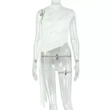 Womens Asymmetrical Sleeveless T Shirt Solid Color Slim Fit Tie Detail Casual Summer Top Wholesa