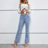 Womens Casual Flared Hem Denim Pants Versatile Comfortable Trendy Everyday Wear Wholesale Availa