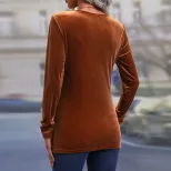 Long Sleeve Velvet T Shirt Irregular Split Hem Elegant Sexy Autumn Winter Womens Fashion Wholesa