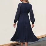 Womens Long Sleeve Solid Color Dress Elegant Design Autumn Collection High Quality Fabric Wholes
