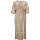 Plus Size Womens Long Dress Loose Fit V Neck Fashionable Sequins Side Slit Autumn Collection Who
