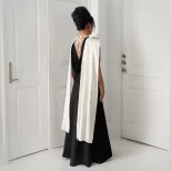 Elegant V Neck Color Block Sleeveless Dress High End Design Perfect for Evening Parties and Wedd