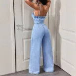 Summer Womens Denim Jumpsuit Casual Sleeveless Adjustable Straps Comfortable Fit Perfect for Out