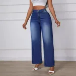 Wide Leg Denim Trousers Straight Fit Casual Style Versatile for Everyday Wear Wholesale Availabl
