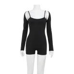 Summer Fashion Solid Color Slim Fit Sports Casual Sleeveless Jumpsuit with Shorts Comfortable Fa