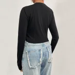 Slim Fit Solid Color Turtleneck Long Sleeve T Shirt Womens Autumn Winter Streetwear Casual Style