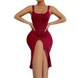 Sleeveless U Neck Midi Dress High Waist Slim Fit Solid Color Casual or Evening Wear Wholesale Av