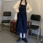 欧洲站减龄牛仔背带裙女中长款2023春秋新款韩版复古宽松百搭长裙