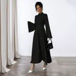 Black Long Sleeve Dress Vintage Style Waist Defining Flared Sleeves Spring Summer Occasion Whole