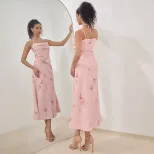 Elegant Pink A Line Midi Dress High Quality Fabric Chic Design Perfect for Spring Summer Events