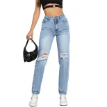 High Waisted Distressed Fringe Jeans Slim Fit Trendy Design Casual Style Wholesale Available