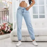 Womens Loose Fit Denim Pencil Pants Slimming Design Versatile Style Comfortable Fabric Casual We