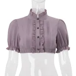 Womens Lantern Sleeve Blouse Stylish Sweet Versatile Ruffle Trim Spring Fashion Top Wholesale Av