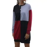 Womens Long Sleeve Color Block Dress Casual Fit Available in Red Blue Green Wholesale Ready to Ship