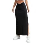 High Waisted Pleated Maxi Skirt Elegant Design Lightweight Fabric Side Slit Spring Summer Fashio