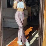 High Waisted Floral Print Flare Pants Stretchy Slim Fit Comfortable Summer Casual Wear for Vacat