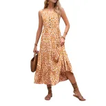 Sleeveless V Neck Abstract Floral Print Dress Summer Style Lightweight Fabric Trendy Design Whol