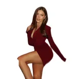 Long Sleeve Bodycon Dress Sexy V Neck Solid Color Autumn Winter Style Perfect for Parties and Ni