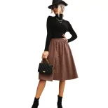 A Line Midi Skirt Button Detail Elastic Waist Fall Fashion Casual Wear for Women Wholesale Avail