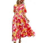 Abstract Print Ruffled Sleeve Cardigan Dress Vibrant Romantic Casual Style Perfect for Spring Su