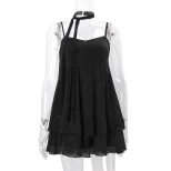 Loose Fit Summer Dress for Women Elegant Sleeveless Design Lightweight Black Fabric