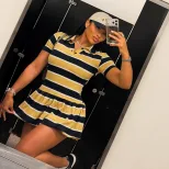 Retro Striped Short Sleeve Dress Fashionable Trendy Summer Style Perfect for Casual Outings Whol