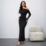 Off Shoulder Long Sleeve Dress Slim Fit Waist Defining Elegant Design Spring Summer Fashion Whol