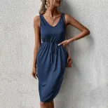 Sleeveless Casual Dress Solid Color Summer Style Comfortable Fit Perfect for Everyday Wear Whole