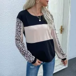Loose Fit Leopard Print Long Sleeve T Shirt Stylish Autumn Design Casual Wear for Women Wholesal