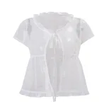 Womens Bohemian Beach Set Sheer Polka Dot Top with Shorts Summer Vacation Wear fast shipping