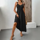 Casual Womens Dress Simple Solid Color Sleeveless Design Comfortable Fabric Perfect for Summer O