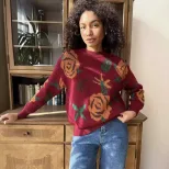 Womens Loose Fit Round Neck Sweater Soft Knit Floral Pattern Cozy Fabric Autumn Winter Fashion W