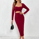 Sexy Bodycon Skirt Hollowed Waist Design Slim Fit Side Slit Night Out Party Wear Wholesale Avail