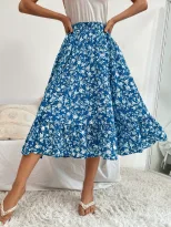Floral Midi Skirt Casual Versatile Commuter Style Perfect for Vacation or Everyday Wear Wholesal