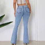 High Waisted Flared Jeans Embroidered Vintage Style Trendy Design Casual Wear for Women Ready to