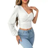 Unique Design Womens T Shirt Asymmetrical Cut Long Sleeve Casual Style Spring Summer Collection