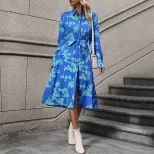 Long Sleeve Printed Dress European and American Style Fall Collection Wholesale Available custom