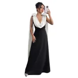 Elegant V Neck Color Block Sleeveless Dress High End Design Perfect for Evening Parties and Wedd