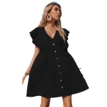 V Neck Button Down A Line Dress Floral Print Versatile Comfortable Fabric Casual Wear Spring Sum