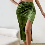 Velvet Bodycon Skirt Sexy Split Design Elegant Commuter Style Autumn Winter Collection Wholesale