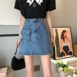 2022夏季新款高腰显瘦牛仔半身裙女复古学生短款网红A字包臀裙子