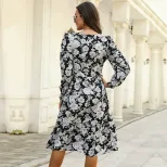 Elegant Floral Long Sleeve Dress Waist Defined Autumn Winter Style Wholesale Available customiza