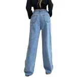 High Waisted Straight Leg Jeans Fashionable Print Trendy Style Casual Wear Wholesale Availabilit